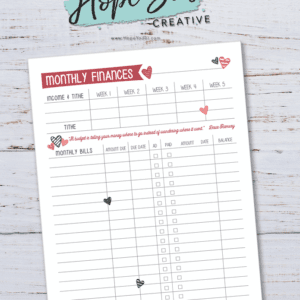 Big Happy Planner Finances - Hearts 1-Page Printable