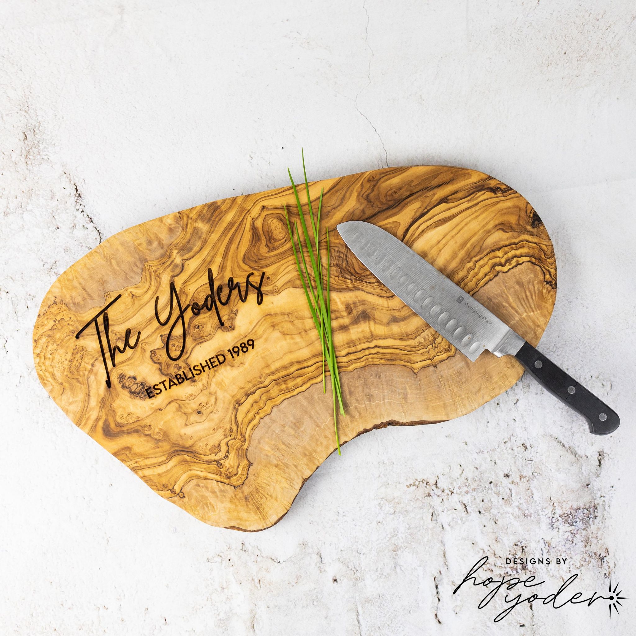 Small Engrave_24" Olive Wood Charcuterie Board - Live Edge - Image 2