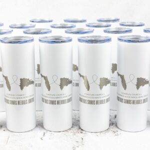 20 Ounce Skinny Tumbler White Glitter - Engraved and Personalized