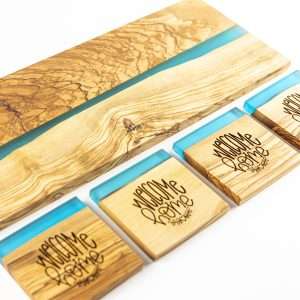 Olive Wood & Blue Resin Charcuterie Board Bundle - Personalized
