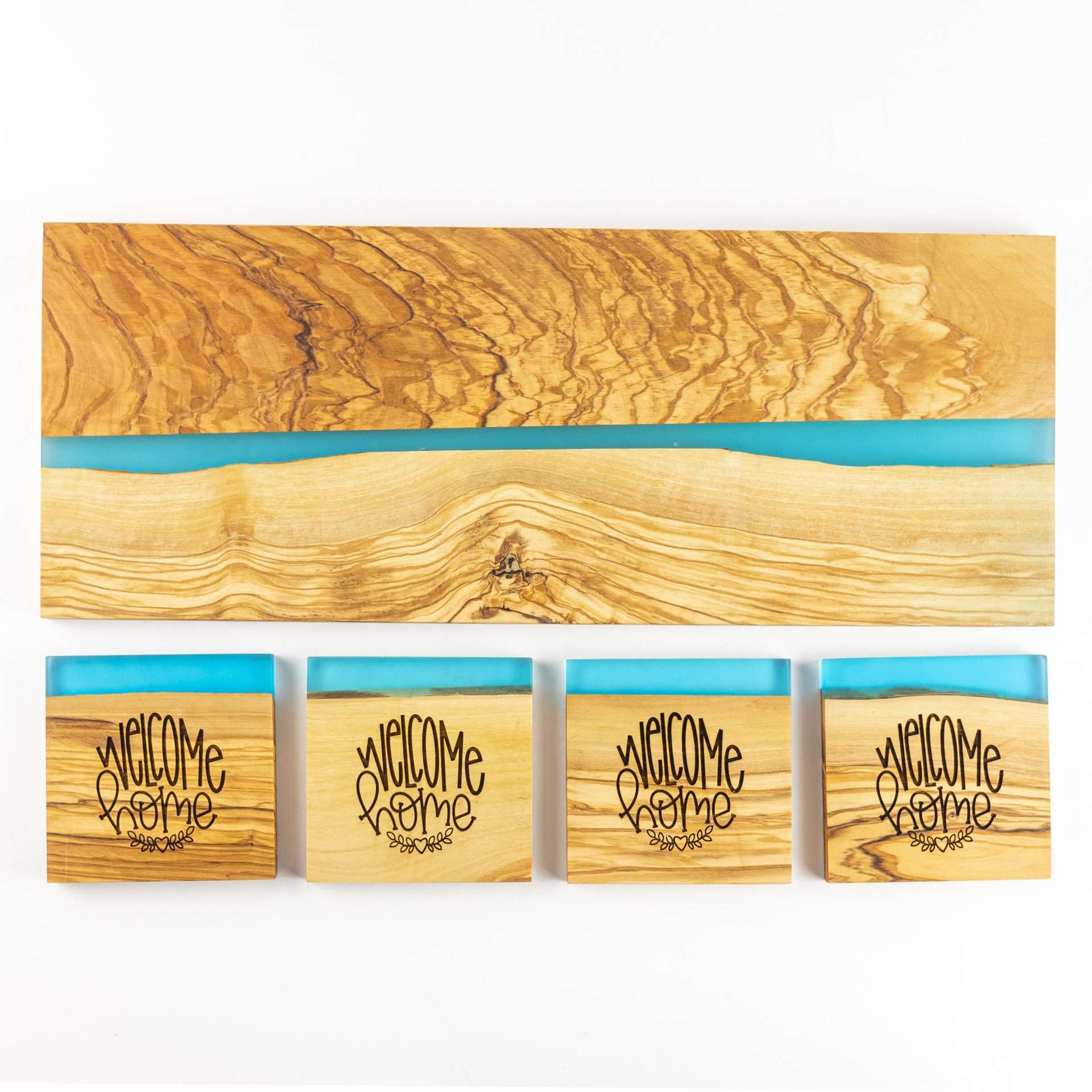 Olive Wood & Blue Resin Charcuterie Board Bundle - Personalized - Image 4